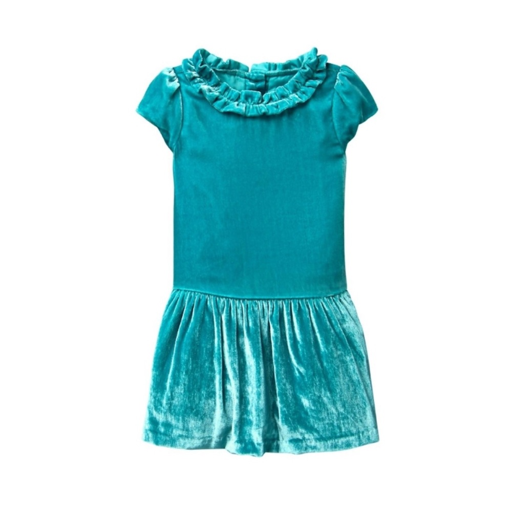 Janie and Jack Teal Velvet Drop Waist Ruffle Dress